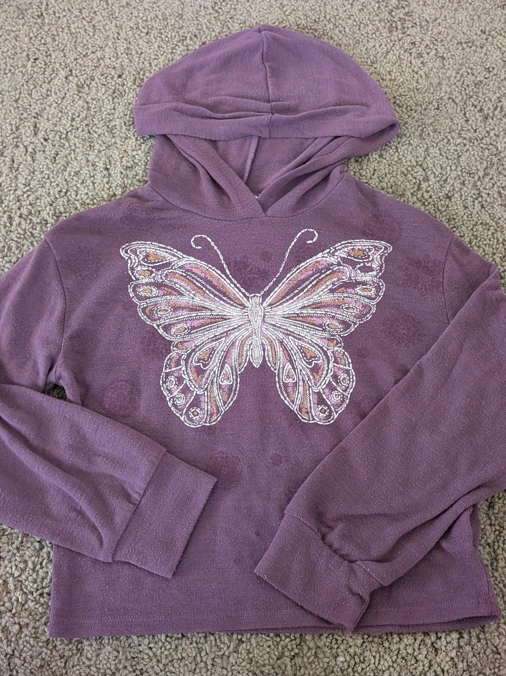 Beautees Purple Hooded Sweatshirt with Butterfly Design